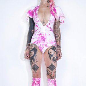 Torture Garden latex lily latex leotard bodysuit with matching hat
